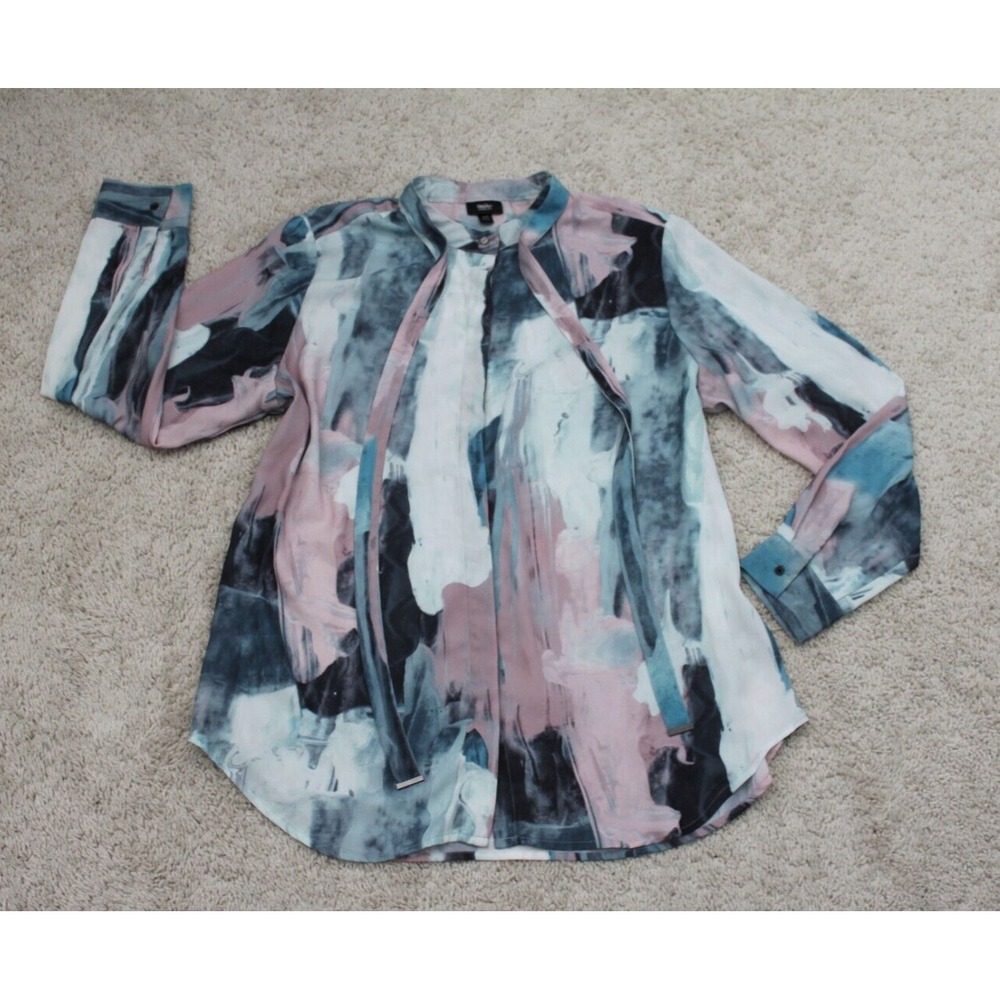 Mossimo Women's Watercolor Lavalier Bow Button Up Blouse Size XL